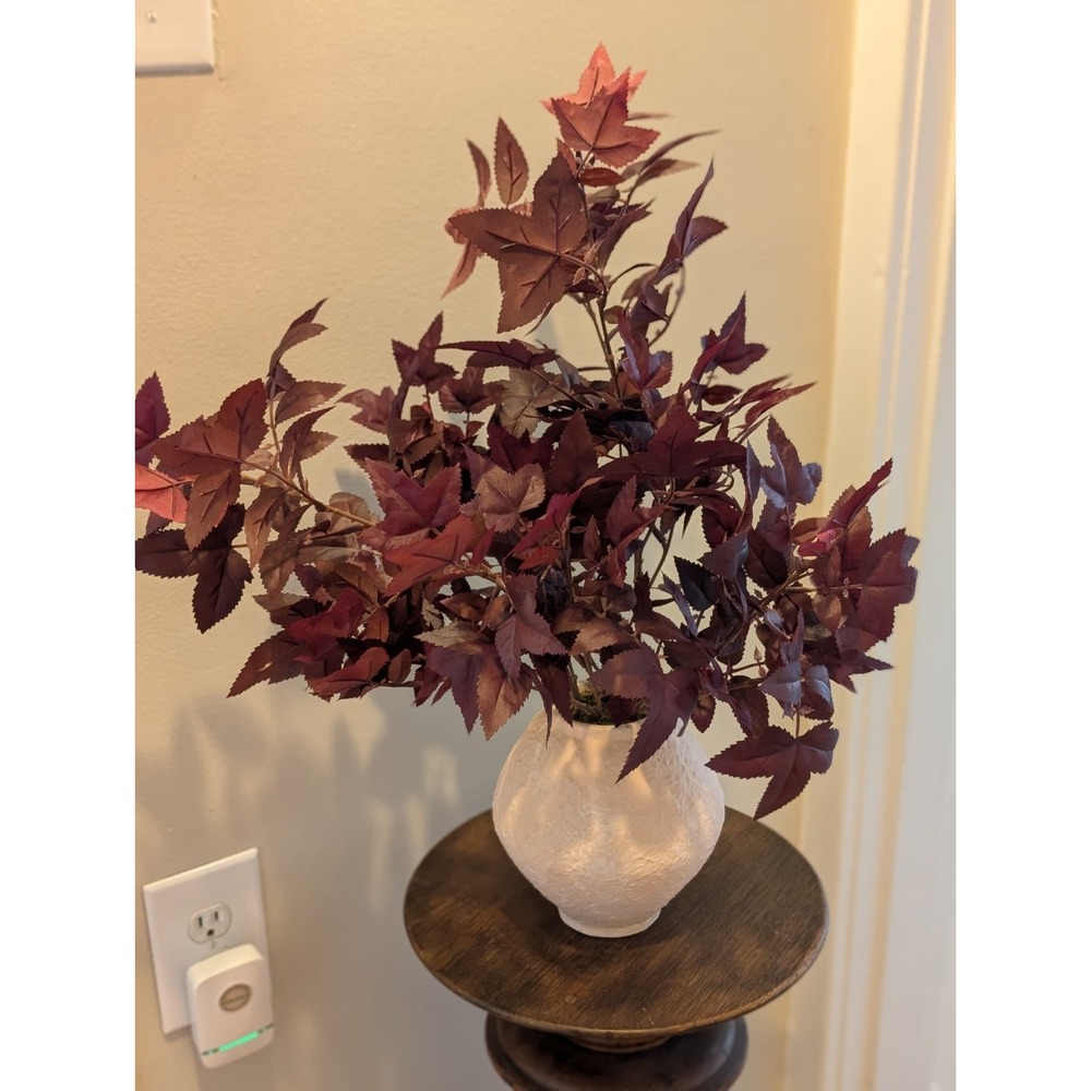Studio McGee x Threshold Faux Burgundy Fall Leaf Arrangement in White Vase